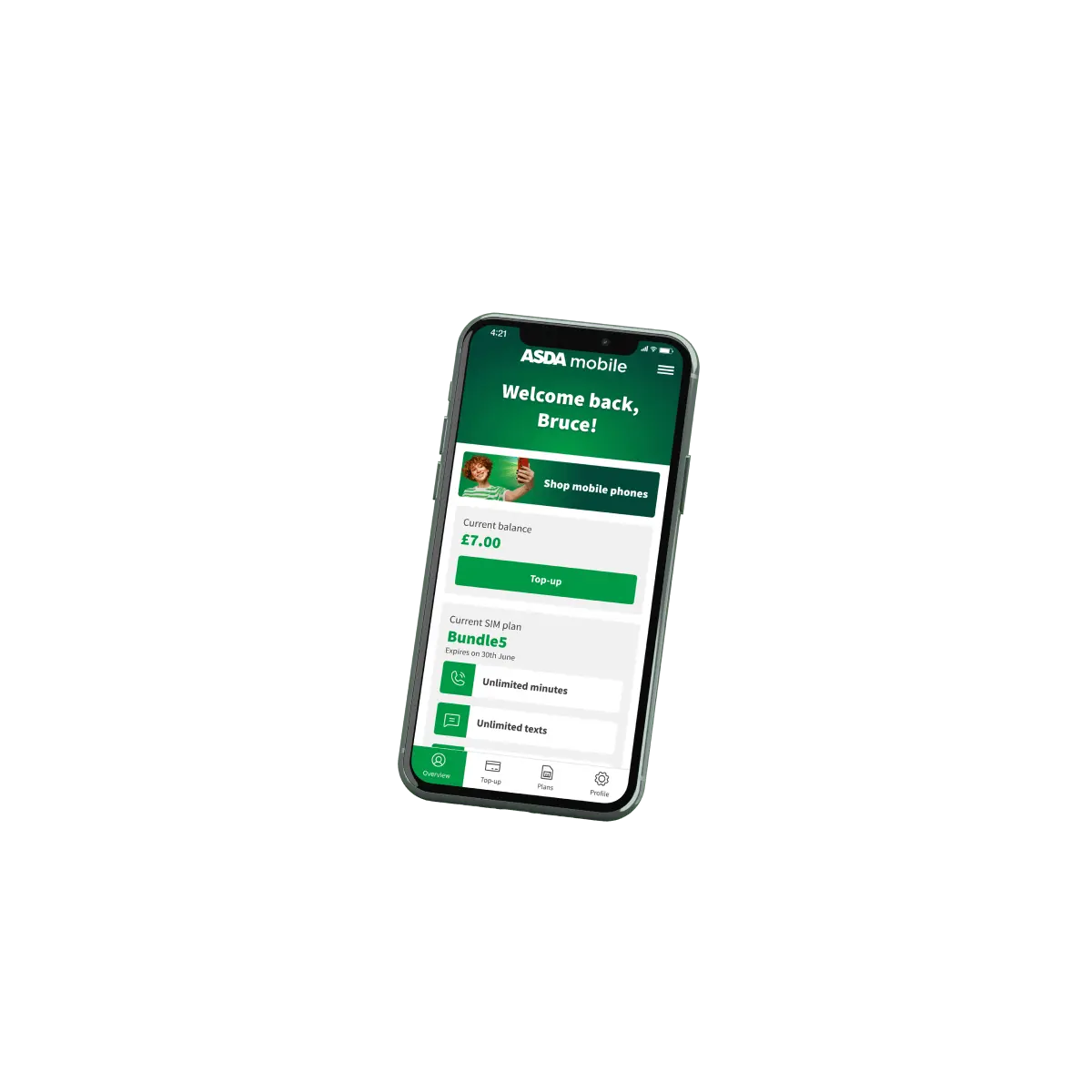 An iPhone with the Asda Mobile app.