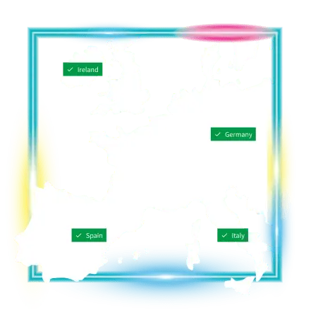 A map of Europe with location pins of roaming locations.